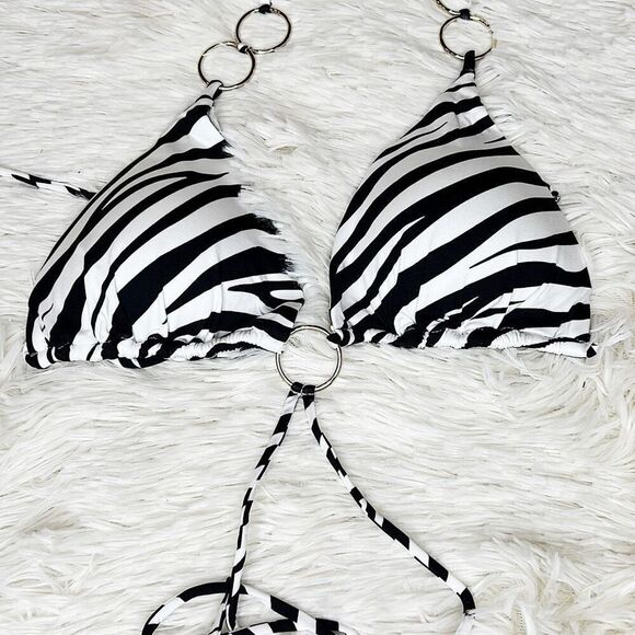 Monica Hansen Beachwear Zebra Print Triangle O-Ring Bikini Top Nwt Girl on Fire - Picture 4 of 7